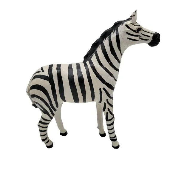 Large Leather Wrapped Zebra Figure - Picture 2 of 4